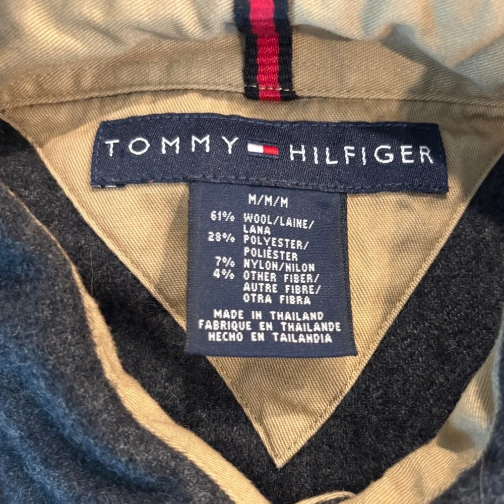 Tommy Hilfiger Mens Wool Blend Shirt Jacket Charcoal Gray Elbow Patch Medium